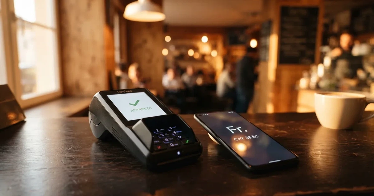 Kartenterminal und Smartphone mit einer ausstehenden Zahlungsbenachrichtigung — 30 franken bonus ohne einzahlung casino