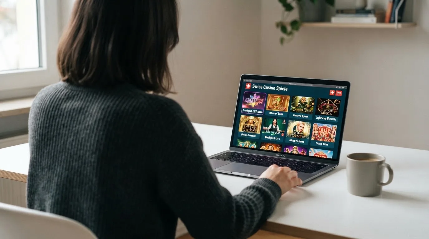 Person am Laptop liest eine Übersichtsseite zu Geldspielen im Internet — beste casino ohne verifizierung auszahlen