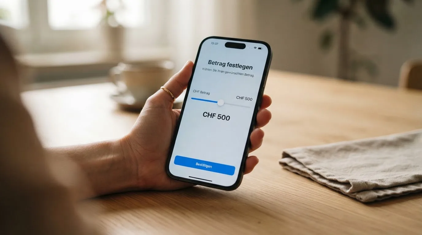 Hand hält ein Smartphone mit einem Formular zur Einzahlungsgrenze, ruhige Stimmung — beste online casinos echtgeld