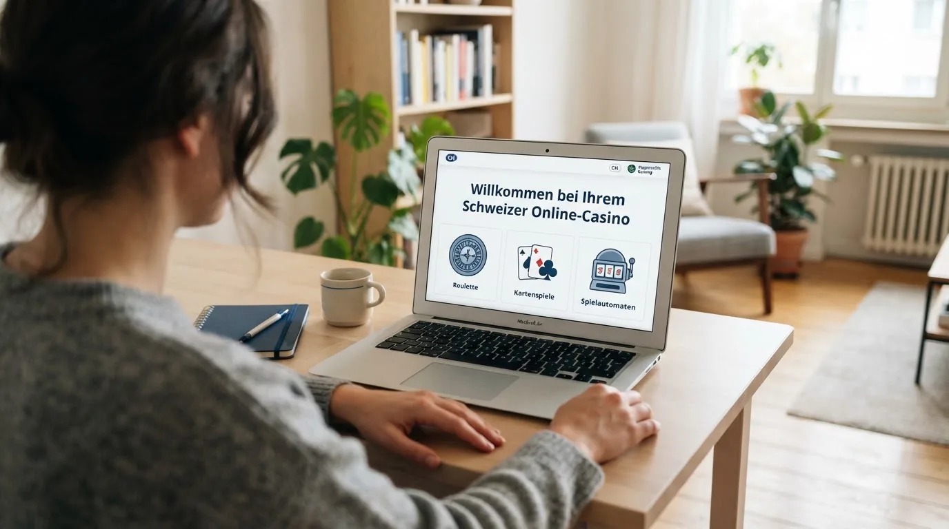Person am Laptop liest eine Übersichtsseite zu Geldspielen im Internet — binance coin casino vergleich